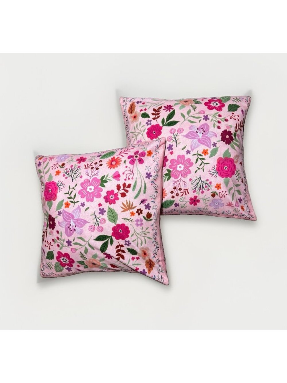 Pillow Covers 18 X 18 Set Of 2 Pink Floral With Green Multi Color Soft Velvety